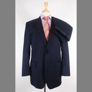 Brooks Brothers 42L 36x31 Navy Striped Wool Two Button Pleated Suit G857